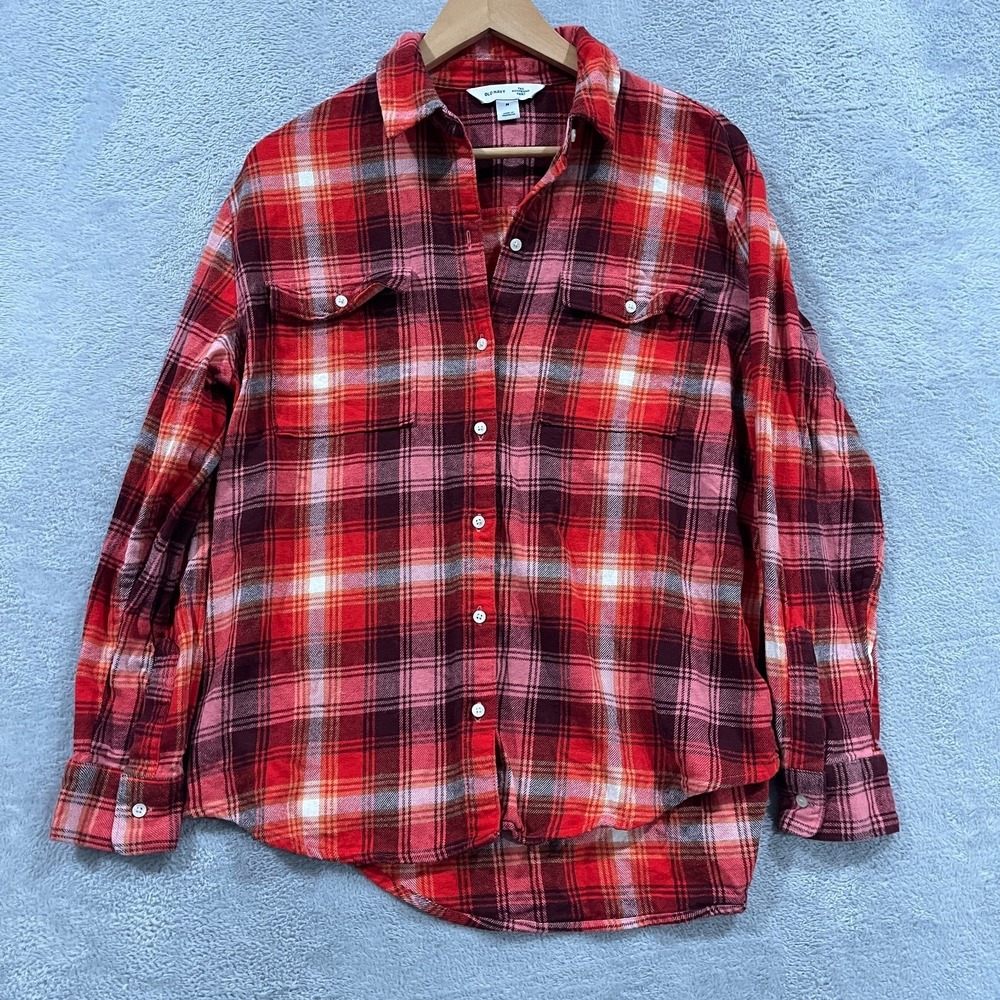 Old Navy The Boyfriend Flannel Shirt Womens Medium Multicolor Plaid Button Up